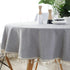 Lahome Solid Color Tassel Tablecloth - Cotton Linen Round Table Cover Kitchen Dining Room Restaurant Party Decoration (Gray, Round - 60")