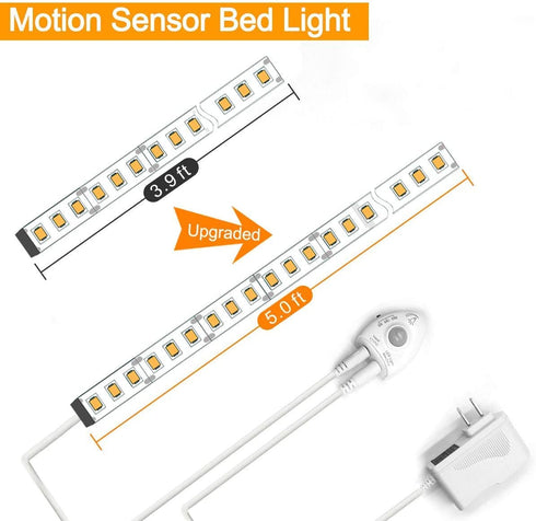 Under Bed Light, WILLED Dimmable Motion Activated Bed Light 5ft LED Strip with Motion Sensor and Power Adapter, Bedroom Night Light Amber for Baby, Crib, Bedside, Stairs, Cabinet and Bathroom