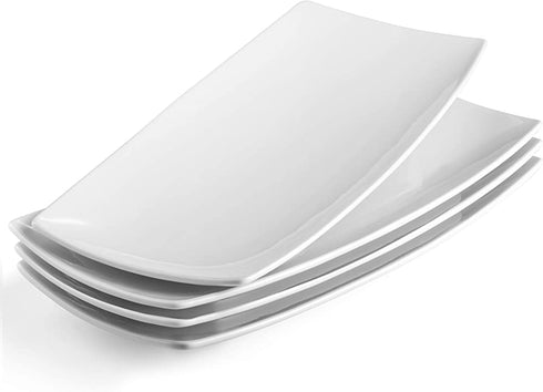KooK Serving Trays, Rectangular Platters, Ceramic, White 11.8 in, Set of 4
