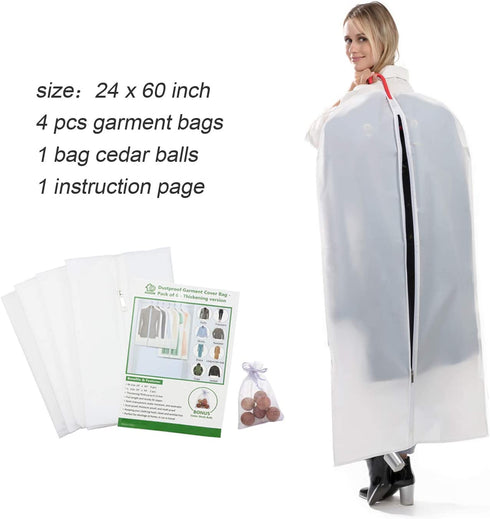 Allhom garment bags for dresses - set of 4 pcs 60 inch hanging clothing storage bags and cedar balls, for long dress, long gowns, and dance costumes