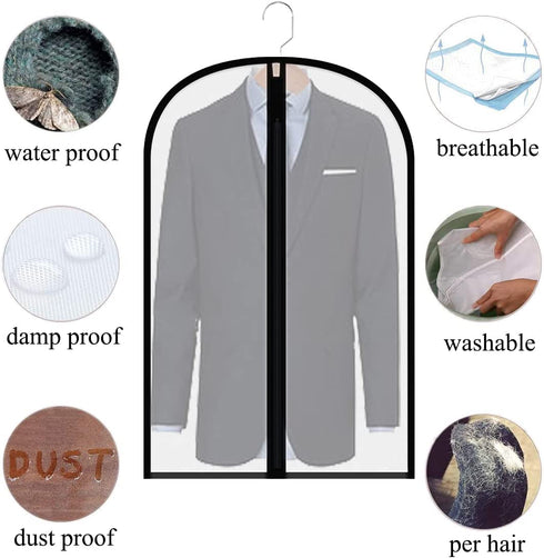 homeminda Suit Garment Bags 8packs 40in Clear Hanging Lightweight Breathable Dust Cover with Balls and Study Full Zipper for Storage Clothes and Travel