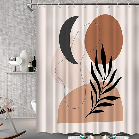 Boho Shower Curtain Mid Century Abstract Pink Brown Black Geometric Minimalist Modern Bathroom Shower Curtains Fabric Waterproof with Hooks, 72 x 72 inches
