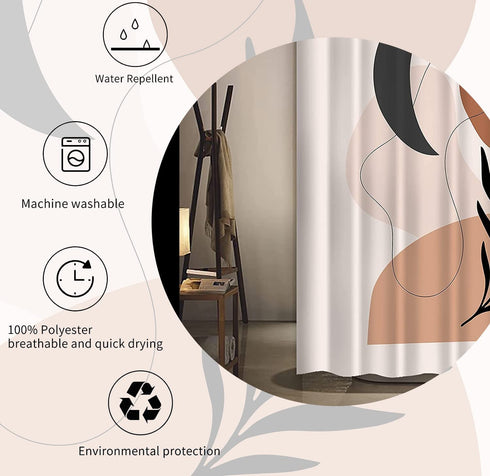Boho Shower Curtain Mid Century Abstract Pink Brown Black Geometric Minimalist Modern Bathroom Shower Curtains Fabric Waterproof with Hooks, 72 x 72 inches