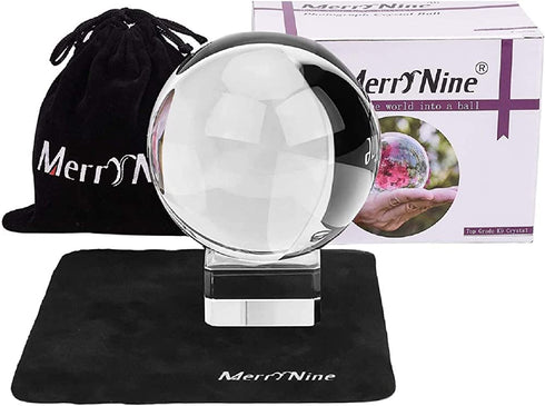 MerryNine K9 Crystal Ball, Photograph Crystal Ball with Stand and Pouch, K9 Crystal Sunshine Catchers Ball with Microfiber Pouch, Decorative and Photography Accessory (80mm/3.15" Set, K9 Clear)