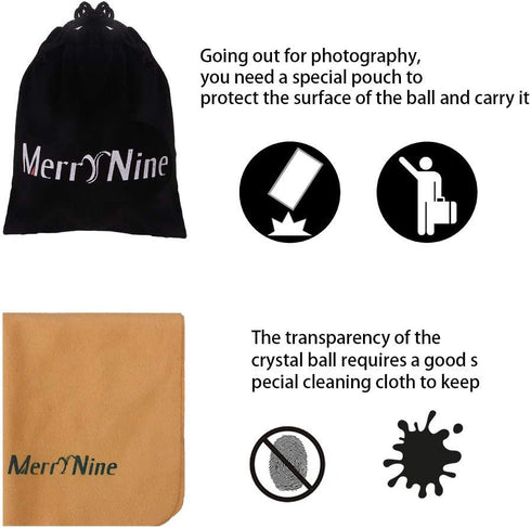 MerryNine K9 Crystal Ball, Photograph Crystal Ball with Stand and Pouch, K9 Crystal Sunshine Catchers Ball with Microfiber Pouch, Decorative and Photography Accessory (80mm/3.15" Set, K9 Clear)