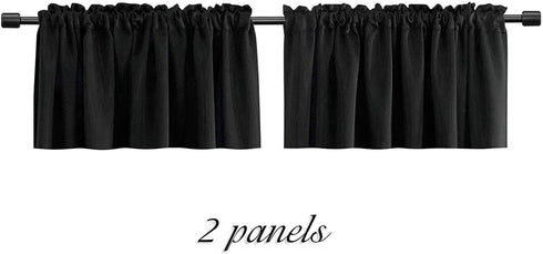 DONREN 15 Inches Long Black Valances for Windows - 2 Panels Blackout Theme Insulated Valances for Basement,42 Inches Wide Kitchen Valances with Rod Pocket Design,2 Pack
