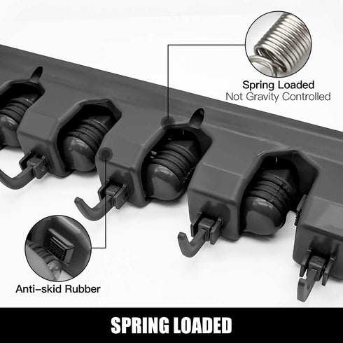 2 Pack Imillet Mop and Broom Holder, Wall Mounted Organizer Mop and Broom Storage Tool Rack with 5 Ball Slots and 6 Hooks (Black)