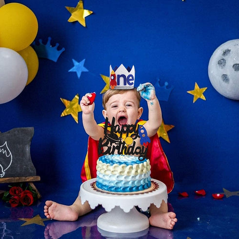 Boy Rocket 1st Birthday Crown - Space Theme Birthday Hat, 1st Birthday High Chair Banner, Outer Space Birthday, 3 2 1 Lift-off, Cosmic Birthday, Circle the Sun, Rocket Ship (Rocket Crown)