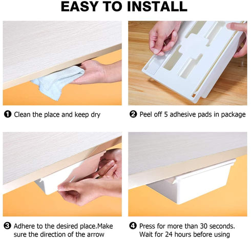 Under Desk Drawer Self Adhesive Hidden Under Desk Storage Drawers Desk Organizer Hanging Under Table Pencil Slide Out Holder Tray under Standing Desk Shelf