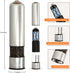 Electric Salt and Pepper Grinder - Automatic, Refillable, Battery Operated Stainless Steel Spice Mills with Light - One Handed Push Button Peppercorn Grinders and Sea Salt Mills