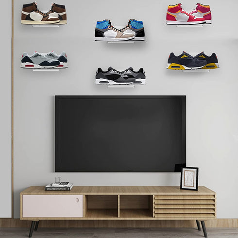 2-Pack Large Floating Shoe Shelves to Display Collectible Shoes and Sneakers, Clear Shoe Storage Shelf, Wall Mounted