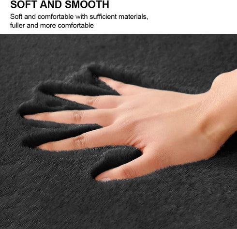 Rainlin Ultra Soft Fluffy Faux Fur Sheepskin Area Rug Modern 2x3 Shaggy Chair Couch Cover Seat Cushion Furry Beside Rugs Non-Slip Mat for Bedroom Floor Sofa Living Room, Black
