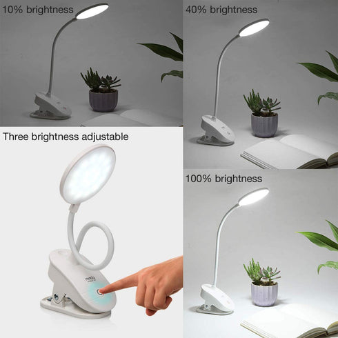 2 Pack Miady Clip on Lamp,Battery Powered Reading Lamp,Clip on Light for Bed Clip on Battery Light with 3 Brightness Level,USB Rechargeable, Reading Lamp