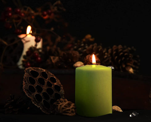 Hyoola Olive Green Pillar Candles 2x4 Inch - 4 Pack Unscented Pillar Candles Bulk - European Made
