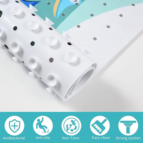 Tubozadi Baby Bath Mat,Extra Long Bath Mat for Tub for Kids,Non Slip Bathroom Bathtub Mat with Suction Cups, Drain Holes,40X16 Inch,Sea World