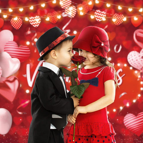 Allenjoy 82" x 59" Love Heart Valentine's Day Backdrop for Photography Picture Red Bokeh Balloons Couple Engagement Wedding Bridal Shower Party Supplies Decorations Wall Decor Banner Photo Background