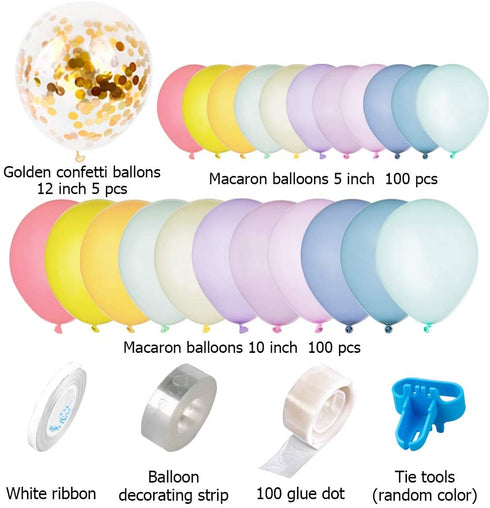 Pastel Balloon Garland Kit 202Pcs Rainbow Macaron Balloons Arch Kit with White Foil Fringe Curtain for Birthday Party Baby Shower Decorations