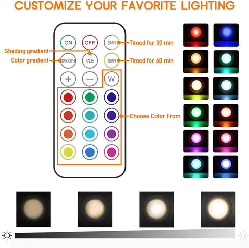 13 Color LED Puck Lights with Remote Control, Wireless Under Cabinet Lighting, Battery Powered Lights, Stick on Lights, Color Changing Lights with Dimmer and Timer, AA Battery Operated Closet Light