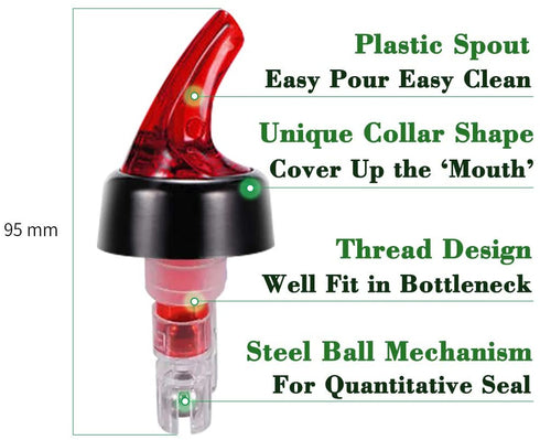 Automatic Measured Bottle Pourer - Pack of 12, 1 oz (30 mL) Quick Shot Spirit Measure Pourer Drinks Wine Cocktail Dispenser Home Bar Tools (Red 12pcs)