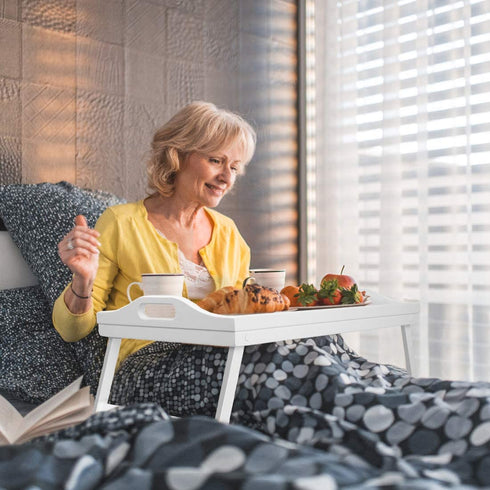 Breakfast Tray Table with Folding Legs Serving Tray Bamboo Dinner Trays for Platter Laptop Desk Bed Table Kitchen Serving Tray Snack Trays Large Size(Milky White)