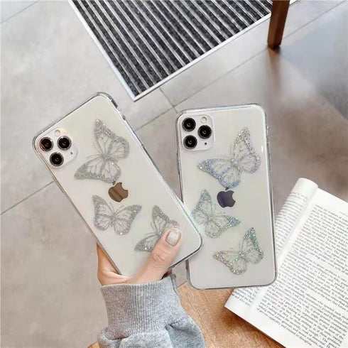 LUSAMYE iPhone 11 Case with Screen Protector, Clear Cute Butterfly Design Soft TPU Electroplated Cover Bling Glitter Cool Slim Trendy Pattern for Girl Women Apple iPhone 11 Phone Case - Butterfly