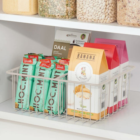 mDesign Metal Kitchen Food Storage Container Lid Holder, 3-Compartment Organizer Bin for Organization in Kitchen Cabinets, Cupboards, Pantry Shelves, Drawers - 2 Pack - Cream/Beige