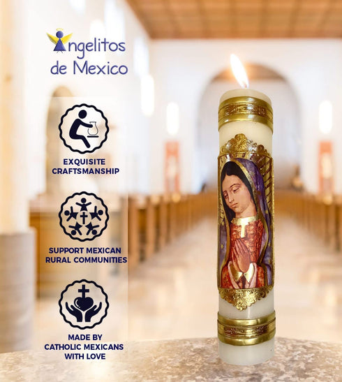 Our Lady of Guadalupe Bust Candle Cirio de la Virgen de Guadalupe Rezo Oración