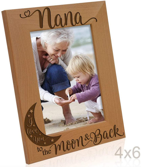 KATE POSH - Nana I Love You to the Moon and Back Engraved Natural Wood Picture Frame, Mother's Day Gifts for Grandma, Birthday Gifts, Best Grandma Ever, Granddaughter & Grandson (4x6-Vertical)