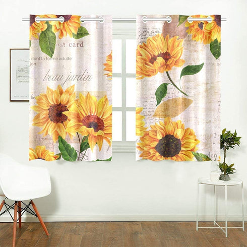YUMOING Hand Drawn Vibrant Yellow Watercolor Sunflowers Kitchen Curtains Window Curtain Tiers for Caf©, Bath, Laundry, Living Room Bedroom 26 X 39 Inch 2 Pieces