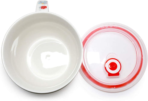 Microwavable Ceramic Noodle Bowl with Handle and Seal Fine Porcelain Floral Design (CherryBlossom)