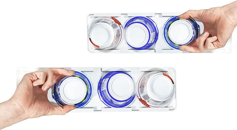 Storage Theory Yogurt Fridge Organizer - Holds up to 4 Wide-Mouth Vegan and Greek Yogurt Cups Each - Peel and Stick Slider Shelf for Small Refrigerator Spaces - 2 pc