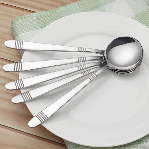 Callyne 12 Piece Round Soup Spoons, Stainless Steel Bouillon Spoon