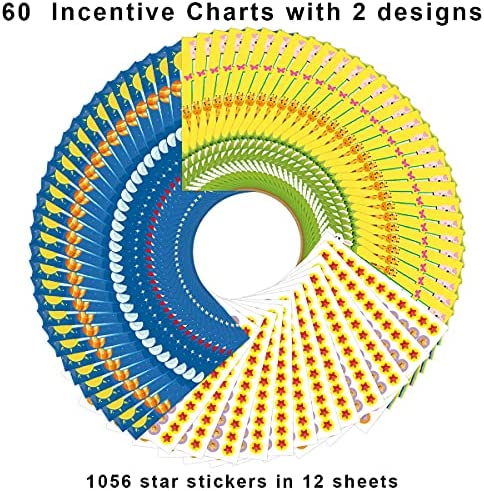 60 Classroom Incentive Chart in 2 Designs Space and Animal Theme with 1056 Star Stickers for Teachers Students