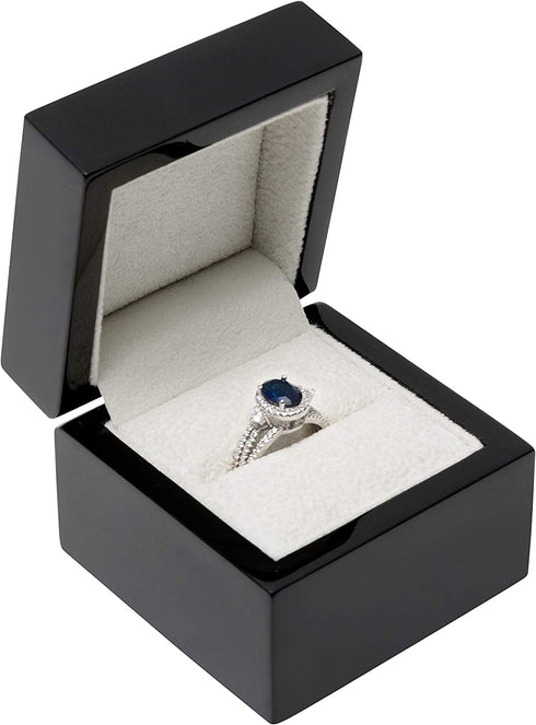 Noble Black Piano Wood Ring Jewelry Box with Two Piece Packer with Ribbon for Engagement, Proposal, Wedding Gift or Special Occasions