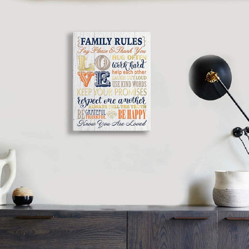 Kas Home Inspirational Motto Canvas Wall Art,Family Prints Signs Framed, Retro Artwork Decoration for Bedroom, Living Room, Home Wall Decor (12 x 15 inch, Rules - L)