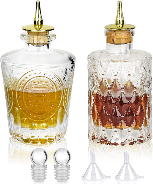 SuproBarware Bitters Bottle Set of 2?Glass Dasher Bottle, Decorative Bottle for Cocktail with Gold Dash Top