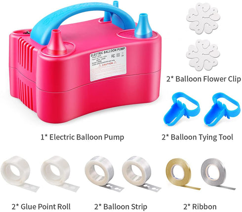Balloon Pump Electric, Keaibuding Balloon Air Pump Dual Nozzle Balloon Inflator Blower with Balloon Arch Strip Kit for Party Supplies Baby Shower Decorations