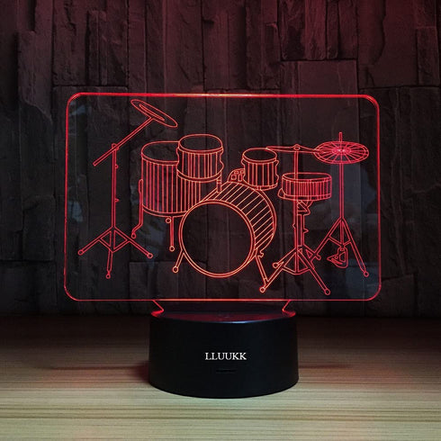 LLUUKK Visual 3D Night light Lamp Drum toys Desk Lamp Table decoration household accessories Kids gift boys festival for music lovers