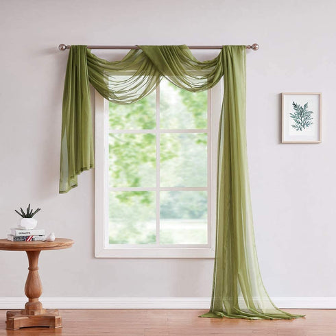 ASATEX Medium Length 56" (W) x 144" (L) Green Sage Sheer Window Scarf. Voile Window Treatments are Perfect As Valance Scarves As Well As Bed Canopy Or Wedding Decoration. AMA 56" x 144" Sage