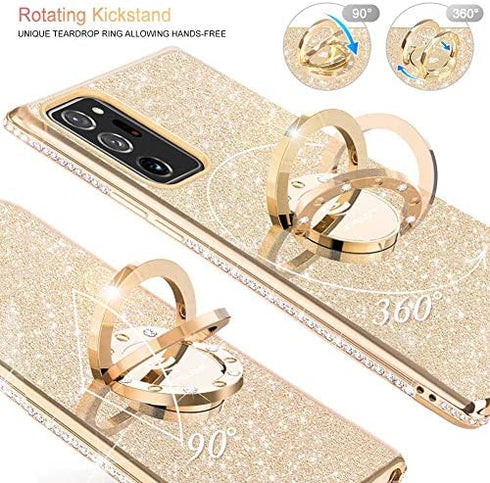 OCYCLONE for Galaxy Note 20 Ultra Case, Glitter Sparkle Bling Diamond Rhinestone Bumper with Ring Kickstand, Soft Protective Women Girls Phone Case for Samsung Note 20 Ultra 5G 6.9 inch - Gold