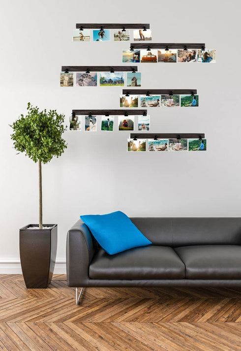 fghuim 6PCS Wooden Wall Hanging Photo Frames Picture Display Collage With Clips & Adhesive Stickers No Drilling on Wall
