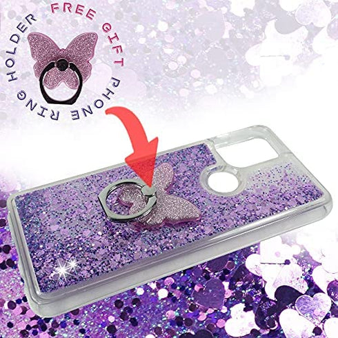 Motorola Moto G Stylus 5G Clear Case, ZASE Liquid Glitter Sparkle Bling Compatible with Moto G Stylus 5G Cute Girls Women Protective Flexible Cover Floating Quicksand w/Phone Ring Stand (Purple)