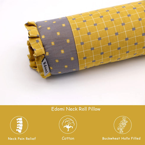 Buckwheat Pillow Neck Roll Pillow - EDOMI Cervical Lumbar Support Pillow Round Therapeutic Bolster Pillow for Stomach Sleepers Spine and Back Pain Buckwheat Hulls Filling (16x4 inch, Yellow)