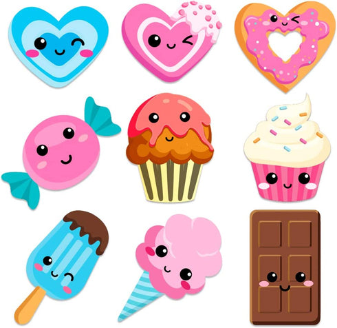 WaaHome Valentines Stickers for Kids 207pcs Smile Face Heart Candy Cupcake Ice Cream Stickers for Kids Party Decor School Classroom Reward Scrapbooking Supplies