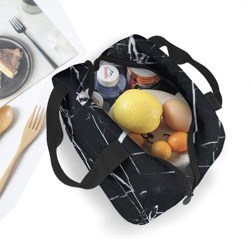antspuent Marble Black Lunch Bag for Women Girls Kids Insulated Picnic Pouch Thermal Cooler Tote Bento Large Meal Prep Cute Bag Big Leakproof Soft Bags for Lunch Box, Camping, Travel, Fishing
