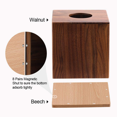 MaxGear Tissue Box Cover, Modern Paper Facial Tissue Box Holder Square Tissue Box Covers Wood, Decorative Tissue Box Walnut Tissue Box Holders for Bathroom, Bedroom,Dinner Table,Office 1 Pack