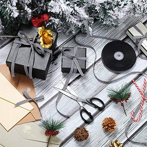 50 Yards Black and White Ribbon Christmas Gingham Ribbon Plaid Buffalo Check Ribbon Gift Wrap Ribbons Taffeta Polyester Ribbon for Crafts with Woven Edge