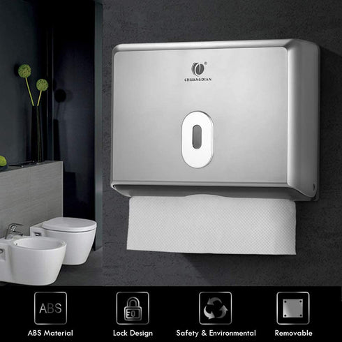 Commercial Toilet Tissue Dispenser, Paper Towel Dispenser, Wall-mounted Bathroom Tissue Dispenser Tissue Box Holder for Multifold Paper Towels, Silver