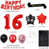 Fancypartyshop 16TH Birthday Party Decorations Supplies Red Black Later Balloons Happy Birthday Cake Topper Sash Foil Black Curtains Foil Star Balloons Number Red 16