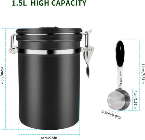 Coffee Canister- 20 Oz Flour Container With Date Tracking, Have With Carbon Dioxide Release Valve And Stainless Steel Spoon, Used To Store , Tea€?flour€?cereals And Coffee Beans. Black